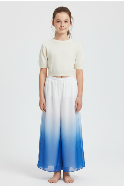Pantalon Chinois Dégradé Fluide Ample Bleu Enfant - Multicolore Polyester