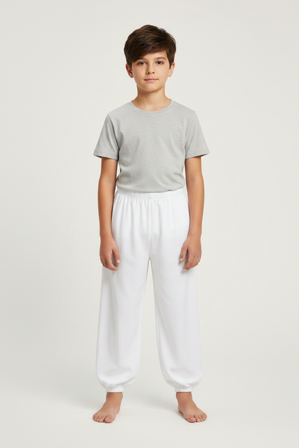 Pantalon Chinois Blanc Ample Coton Enfant Décontracté - Molleton
