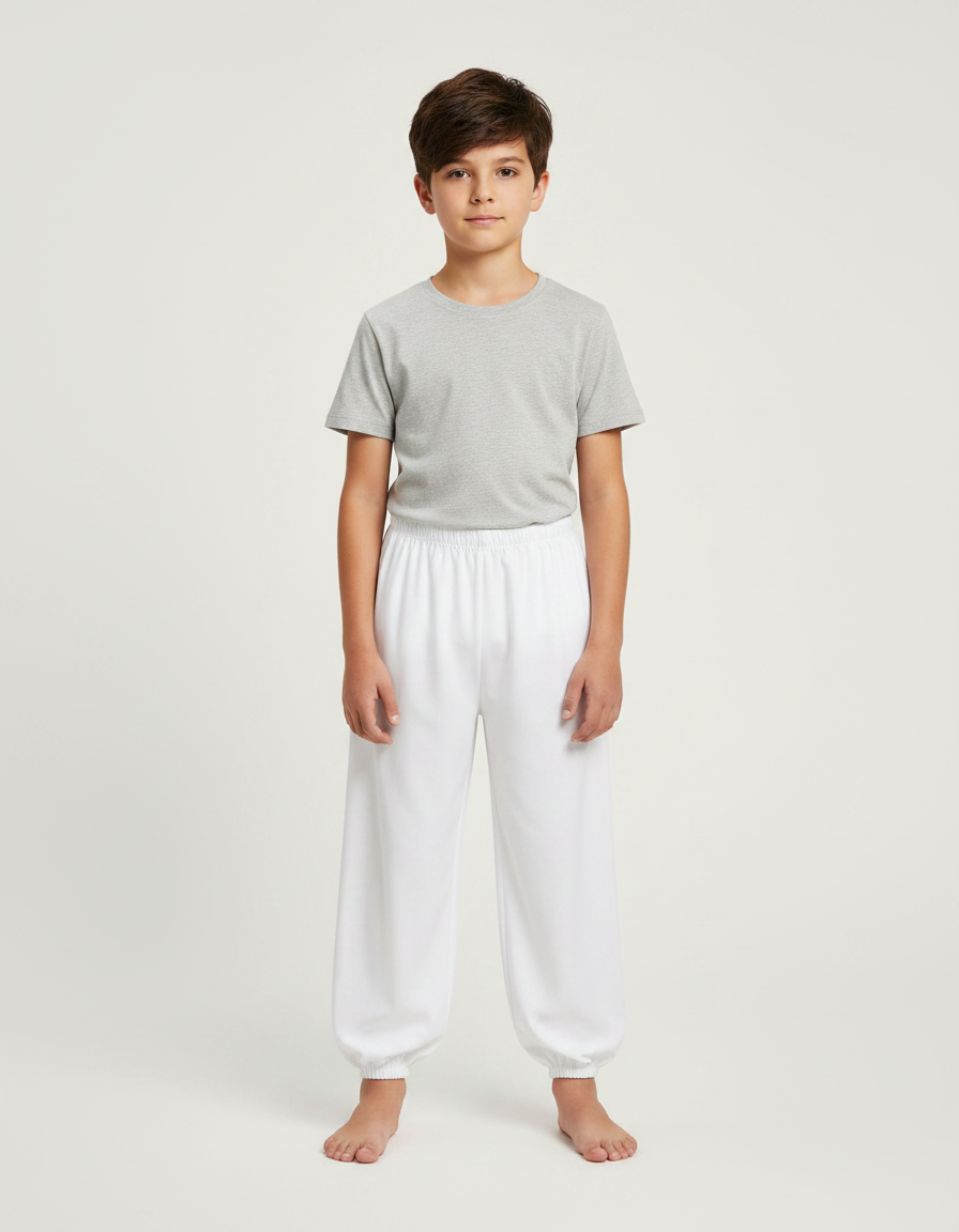 Pantalon Chinois Blanc Ample Coton Enfant Décontracté - Molleton