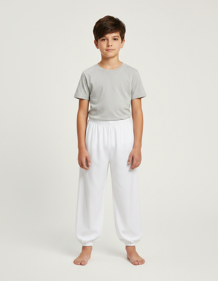 Pantalon Chinois Blanc Ample Coton Enfant Décontracté - Molleton