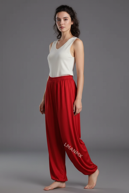 Pantalon Chinois Rouge Fluide Ample Yoga - Viscose