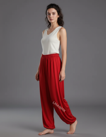 Pantalon Chinois Rouge Fluide Ample Yoga - Viscose