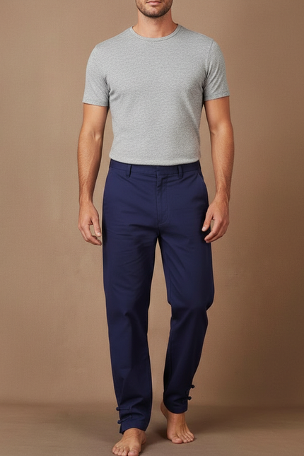 Pantalon Chinois Bleu Marine Coton Ample Confortable Homme