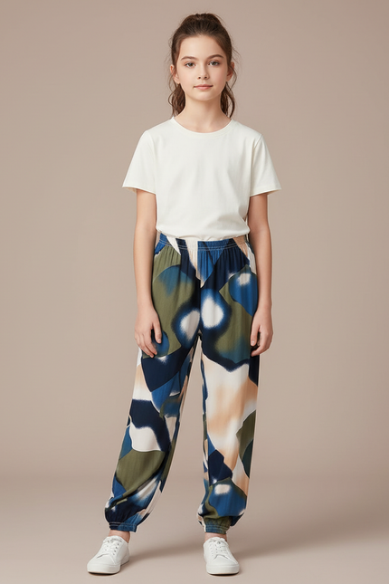 Pantalon Chinois Imprimé Ample Fluide Estival Fille - Viscose
