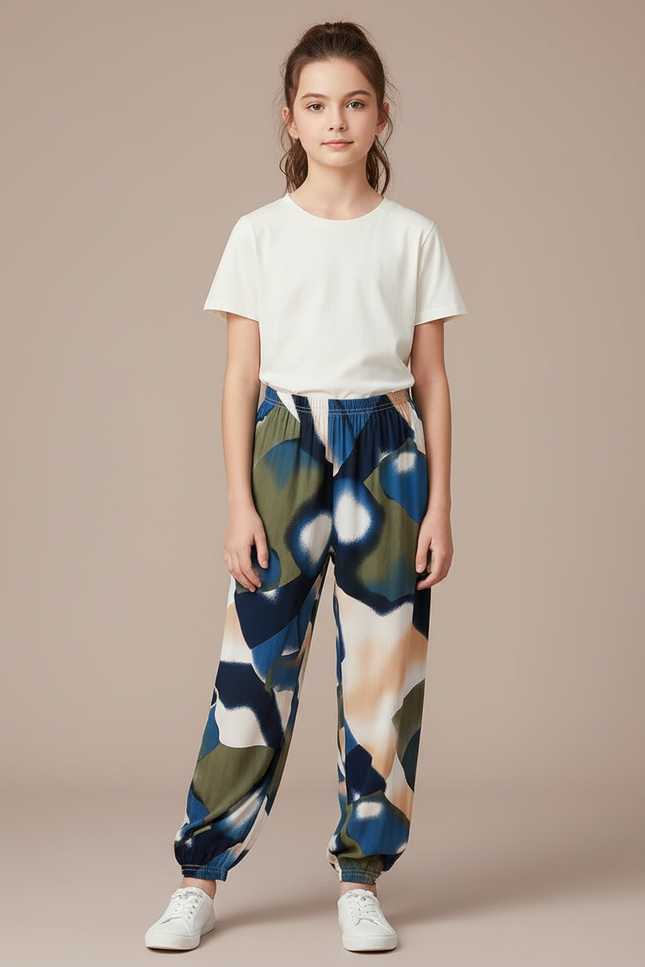 Pantalon Chinois Imprimé Ample Fluide Estival Fille - Viscose