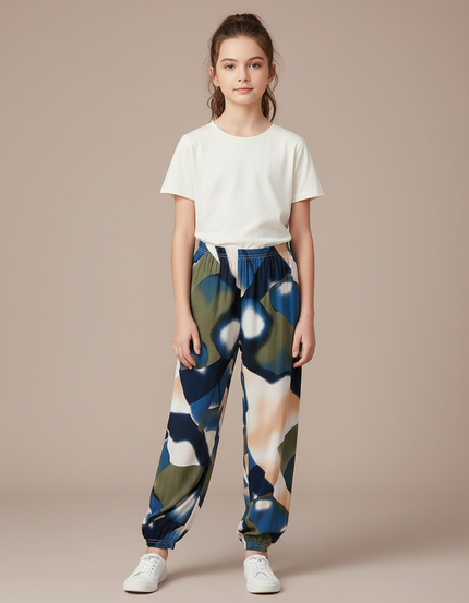 Pantalon Chinois Imprimé Ample Fluide Estival Fille - Viscose