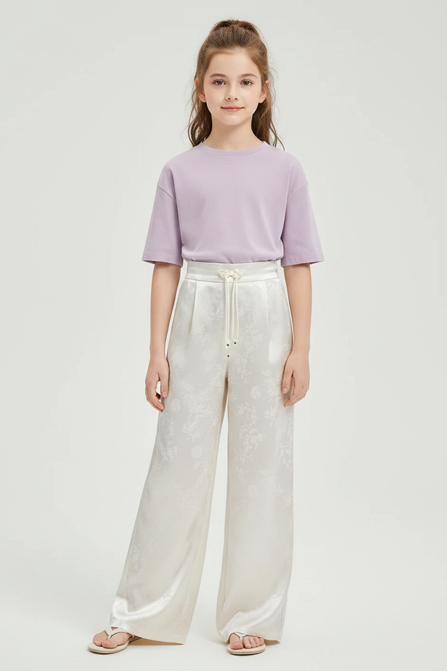 Pantalon Chinois Blanc Satiné Imprimé Fluide Enfant