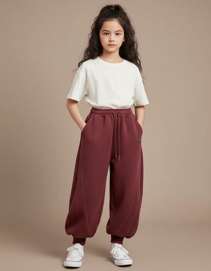 Pantalon Chinois Bordeaux Ample Sportif Molleton Enfant