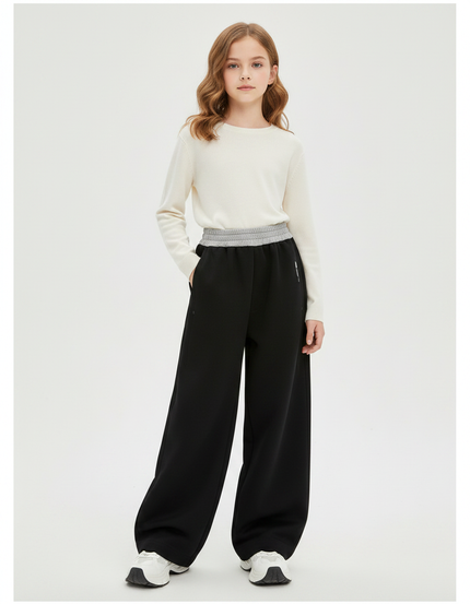 Pantalon Chinois Noir Ample Coton Élastique Fille - Molleton