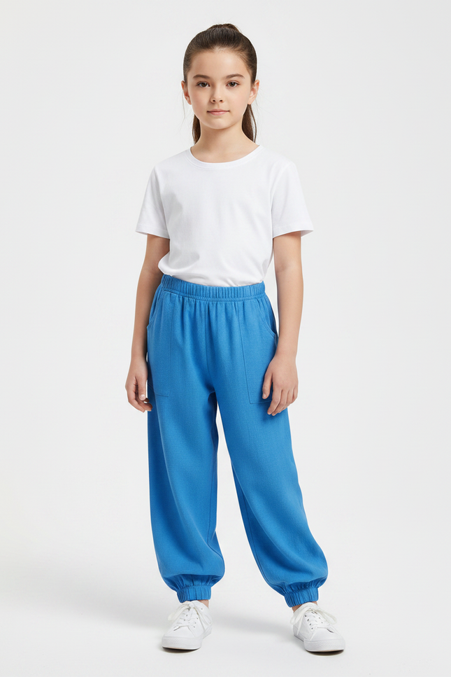 Pantalon Chinois Bleu Ample Viscose Enfant Décontracté