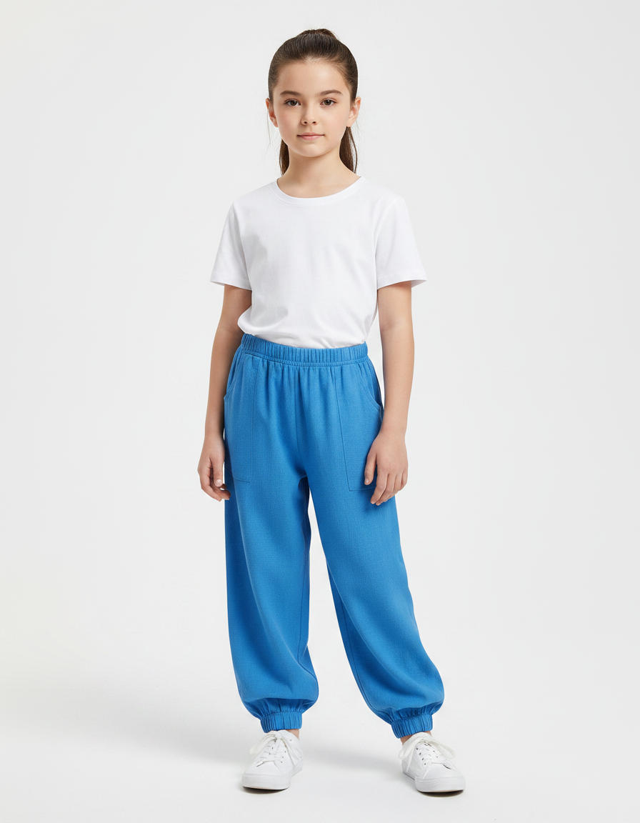 Pantalon Chinois Bleu Ample Viscose Enfant Décontracté