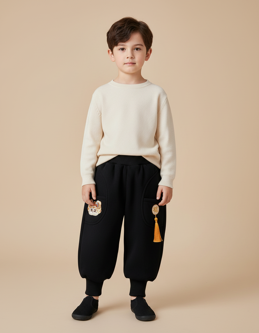 Pantalon Chinois Noir Ample Velours Enfant Tassel
