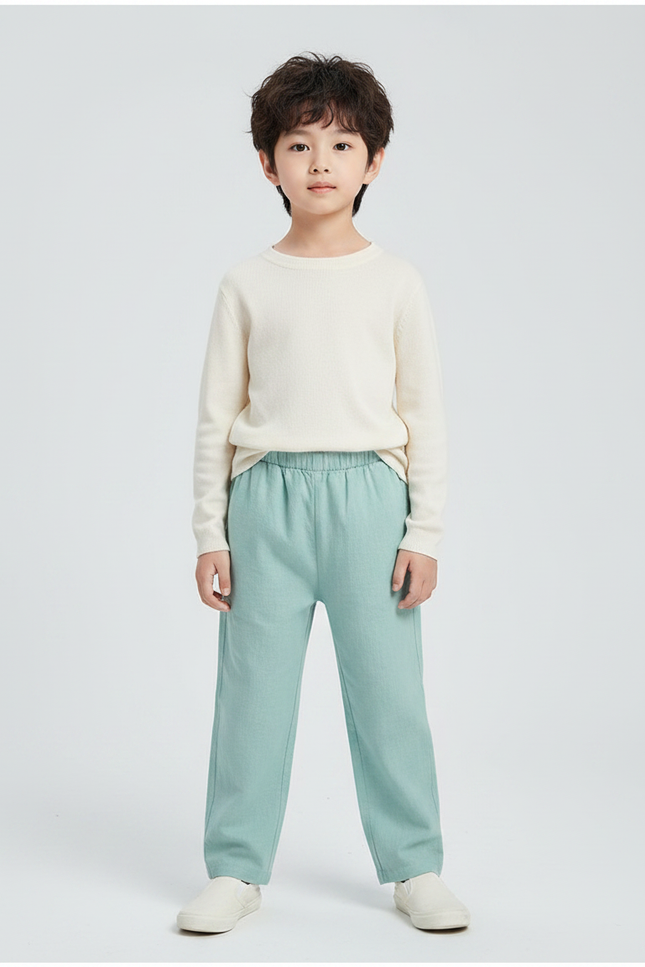 Pantalon Chinois Vert Clair Ample Lin Enfant Doux