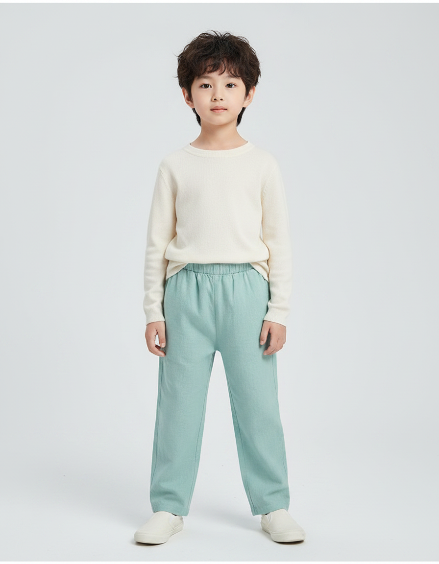 Pantalon Chinois Vert Clair Ample Lin Enfant Doux