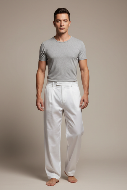 Pantalon Chinois Blanc Ample Fluide Homme Élégant - Satin
