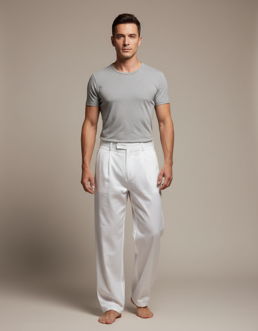 Pantalon Chinois Blanc Ample Fluide Homme Élégant - Satin