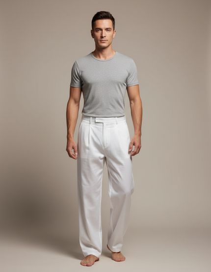 Pantalon Chinois Blanc Ample Fluide Homme Élégant - Satin