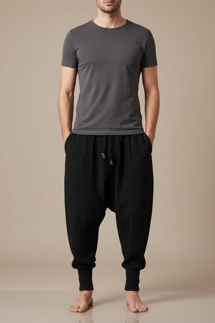 Pantalon Chinois Noir Ample Coton Sarouel Homme