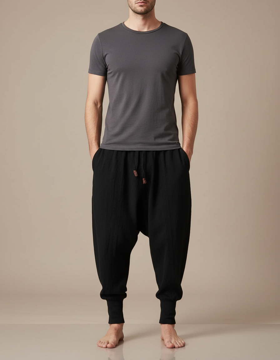 Pantalon Chinois Noir Ample Coton Sarouel Homme