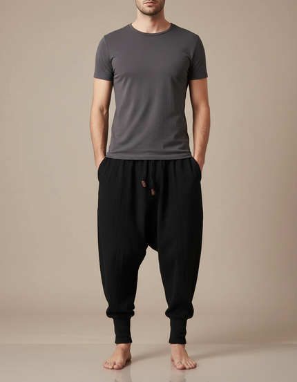 Pantalon Chinois Noir Ample Coton Sarouel Homme