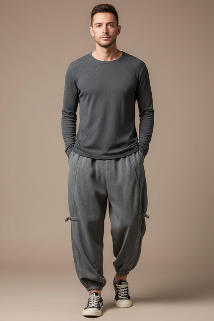 Pantalon Chinois Cargo Gris Ample Décontracté Homme - Maille