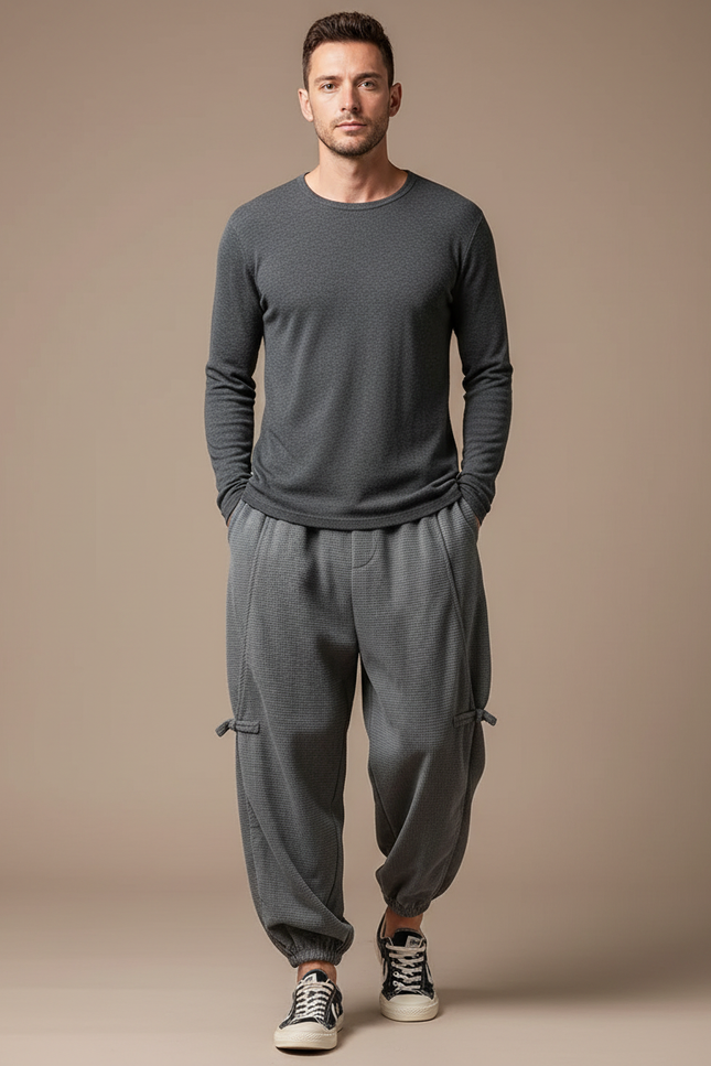 Pantalon Chinois Cargo Gris Ample Décontracté Homme - Maille