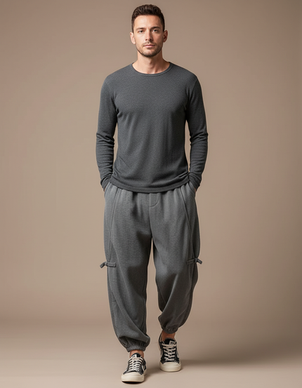 Pantalon Chinois Cargo Gris Ample Décontracté Homme - Maille