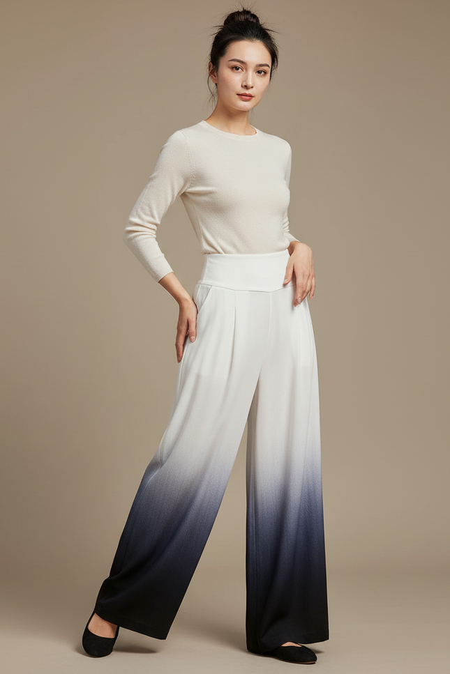 Pantalon Chinois Dégradé Fluide Ample Élégant Bicolore - Multicolore Viscose