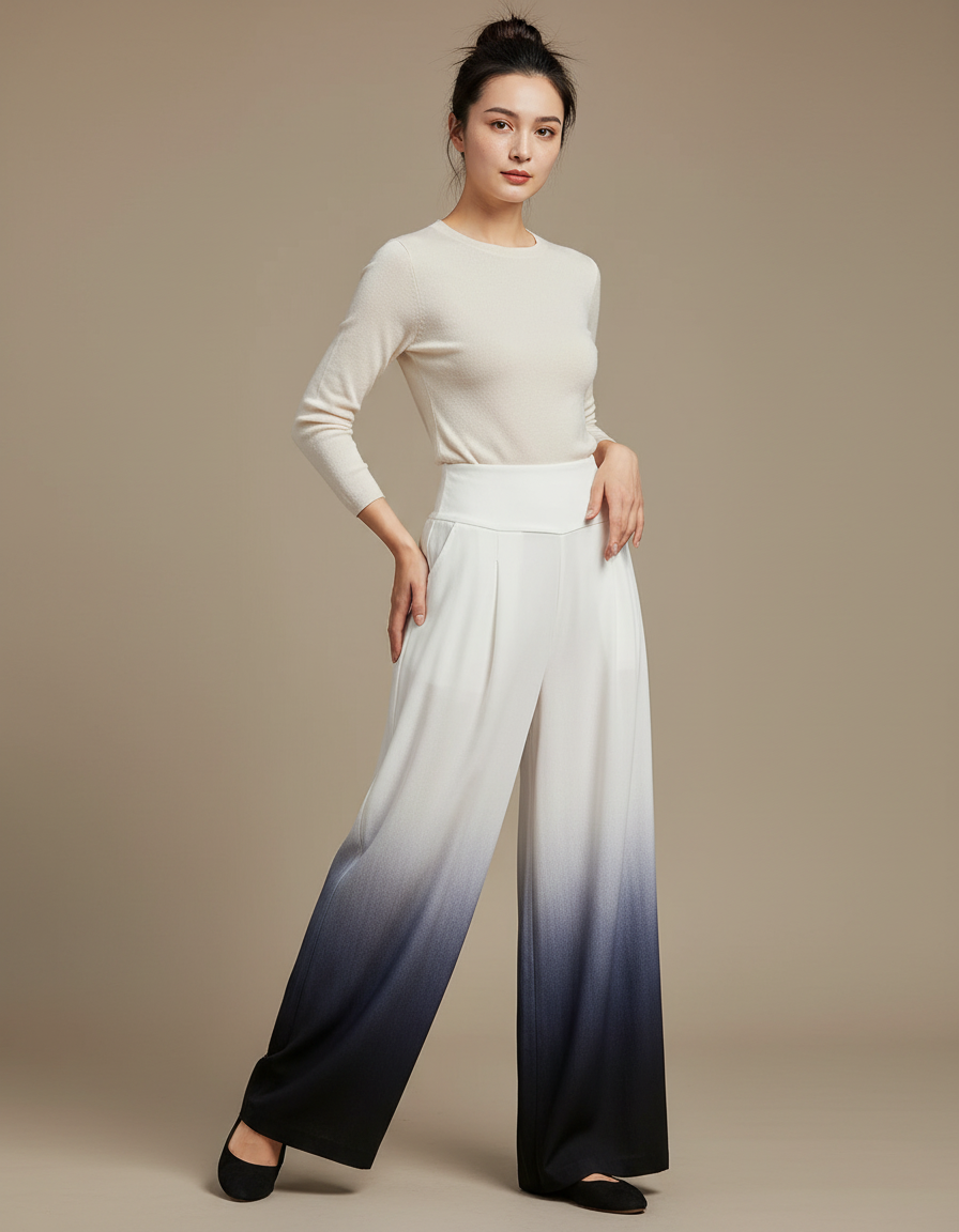 Pantalon Chinois Dégradé Fluide Ample Élégant Bicolore - Multicolore Viscose