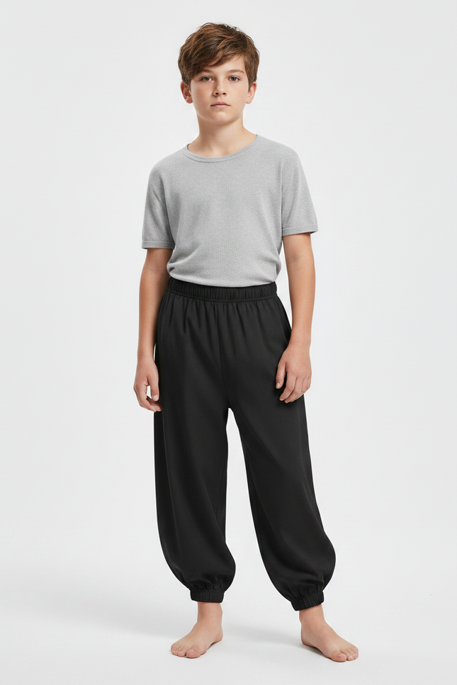 Pantalon Chinois Noir Ample Élastique Enfant Sportif - Polyester