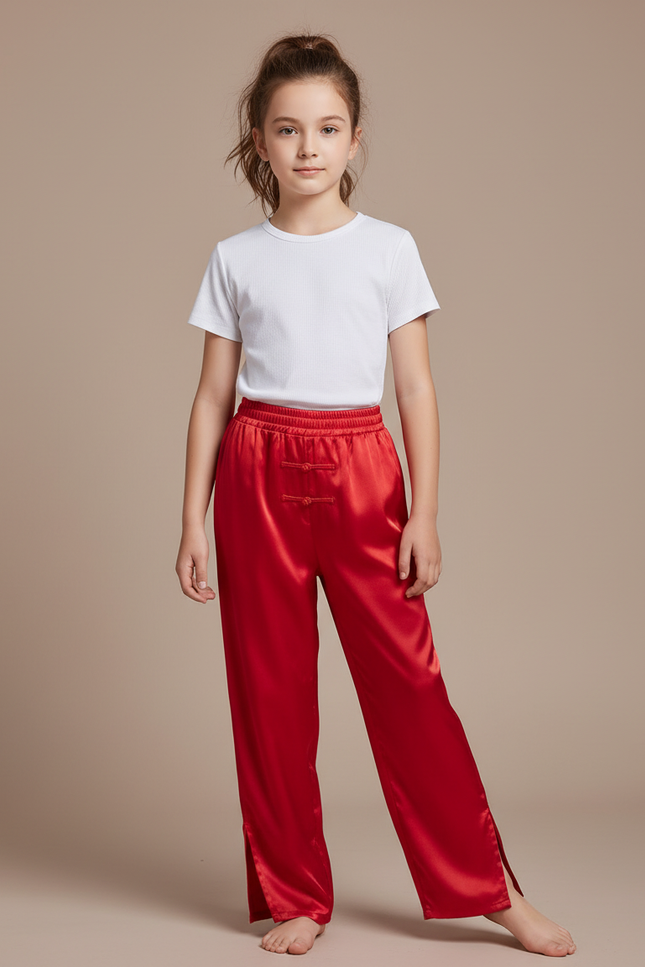 Pantalon Chinois Rouge Satiné Ample Enfant
