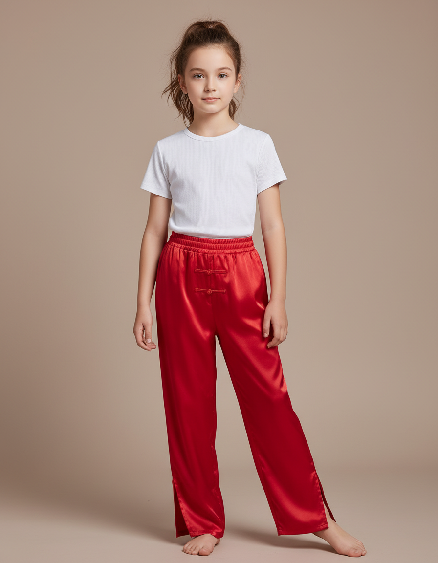 Pantalon Chinois Rouge Satiné Ample Enfant