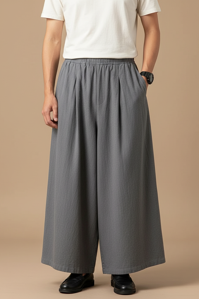 Pantalon Chinois Gris Ample Coton Lin Homme