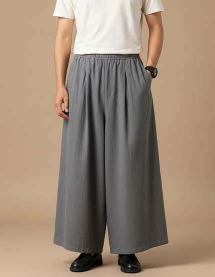 Pantalon Chinois Gris Ample Coton Lin Homme