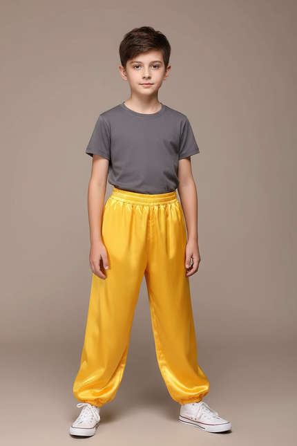 Pantalon Chinois Jaune Satiné Ample Élastique Enfant