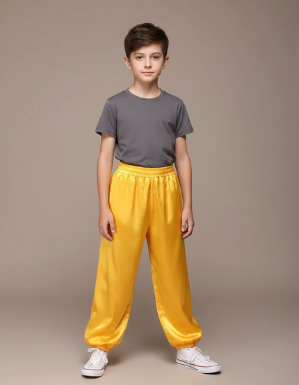 Pantalon Chinois Jaune Satiné Ample Élastique Enfant