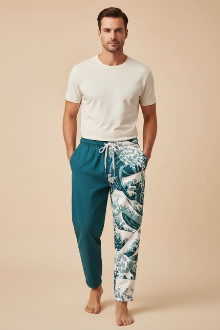 Pantalon Chinois Harem Vagues Bicolore Décontracté Homme - Imprimé Polyester