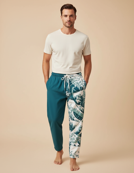 Pantalon Chinois Harem Vagues Bicolore Décontracté Homme - Imprimé Polyester