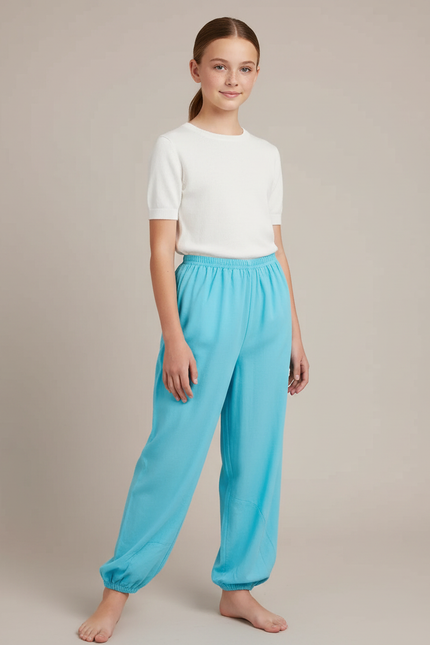 Pantalon Chinois Bleu Ciel Fluide Ample Enfant - Viscose
