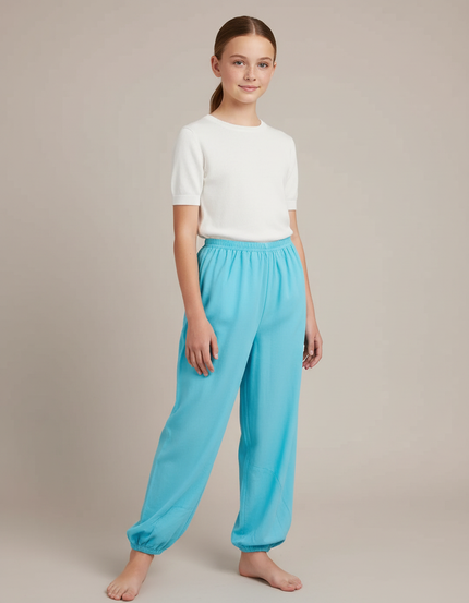 Pantalon Chinois Bleu Ciel Fluide Ample Enfant - Viscose