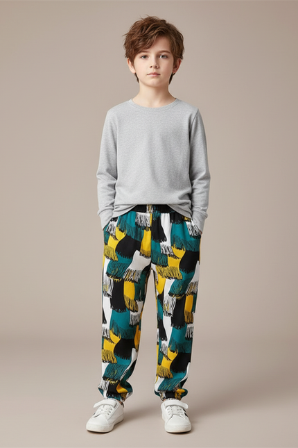Pantalon Chinois Imprimé Abstrait Fluide Ample Garçon - Multicolore Viscose