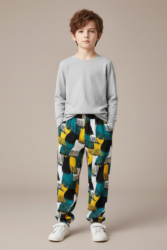 Pantalon Chinois Imprimé Abstrait Fluide Ample Garçon - Multicolore Viscose