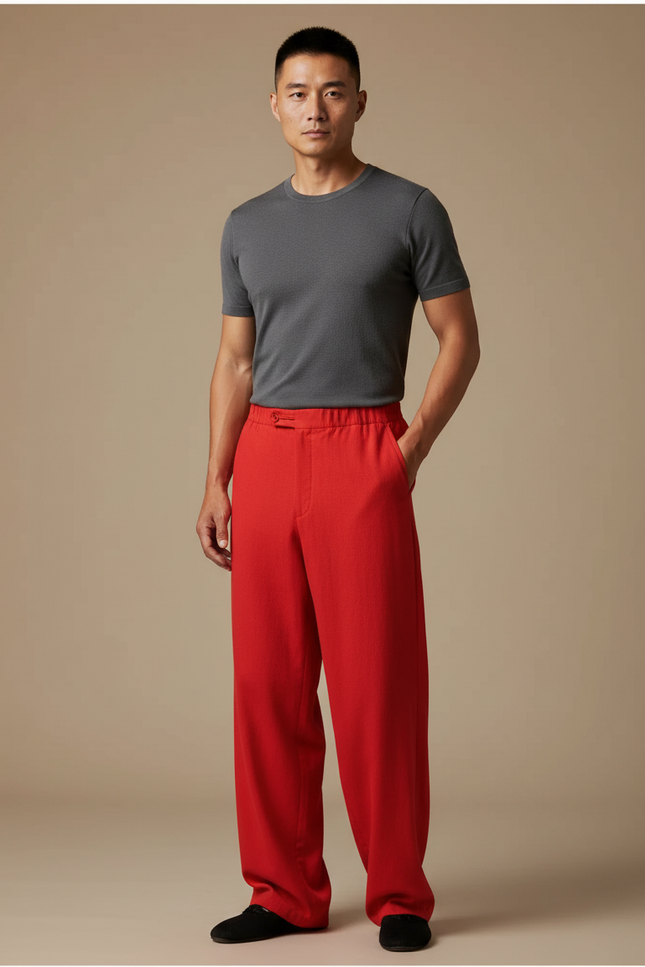 Pantalon Chinois Rouge Ample Décontracté Homme - Laine
