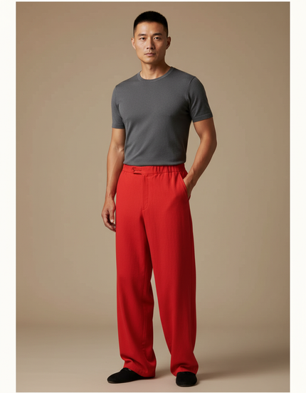 Pantalon Chinois Rouge Ample Décontracté Homme - Laine