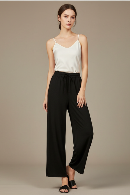 Pantalon Chinois Noir Fluide Ample Droit Élégant Femme - Viscose