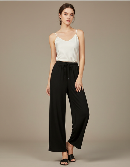 Pantalon Chinois Noir Fluide Ample Droit Élégant Femme - Viscose