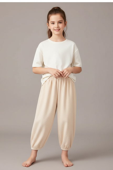 Pantalon Chinois Beige Côtelé Ample Confortable Enfant - Cordé