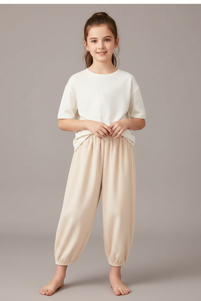 Pantalon Chinois Beige Côtelé Ample Confortable Enfant - Cordé