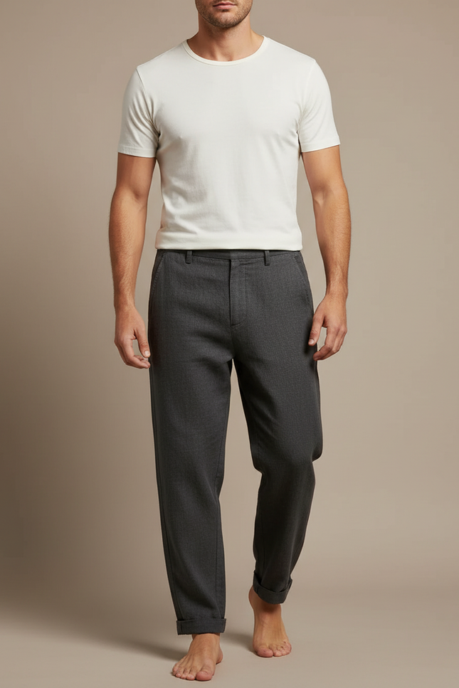 Pantalon Chinois Gris Décontracté Ample Homme Coton