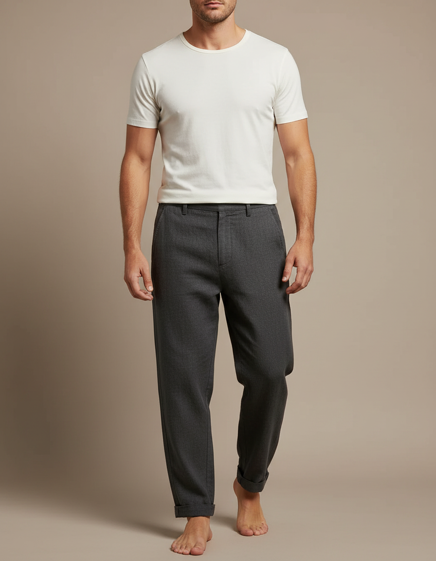 Pantalon Chinois Gris Décontracté Ample Homme Coton